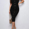 Elegant Stretch Maternity Dress with Button Detail ATHLEXES
