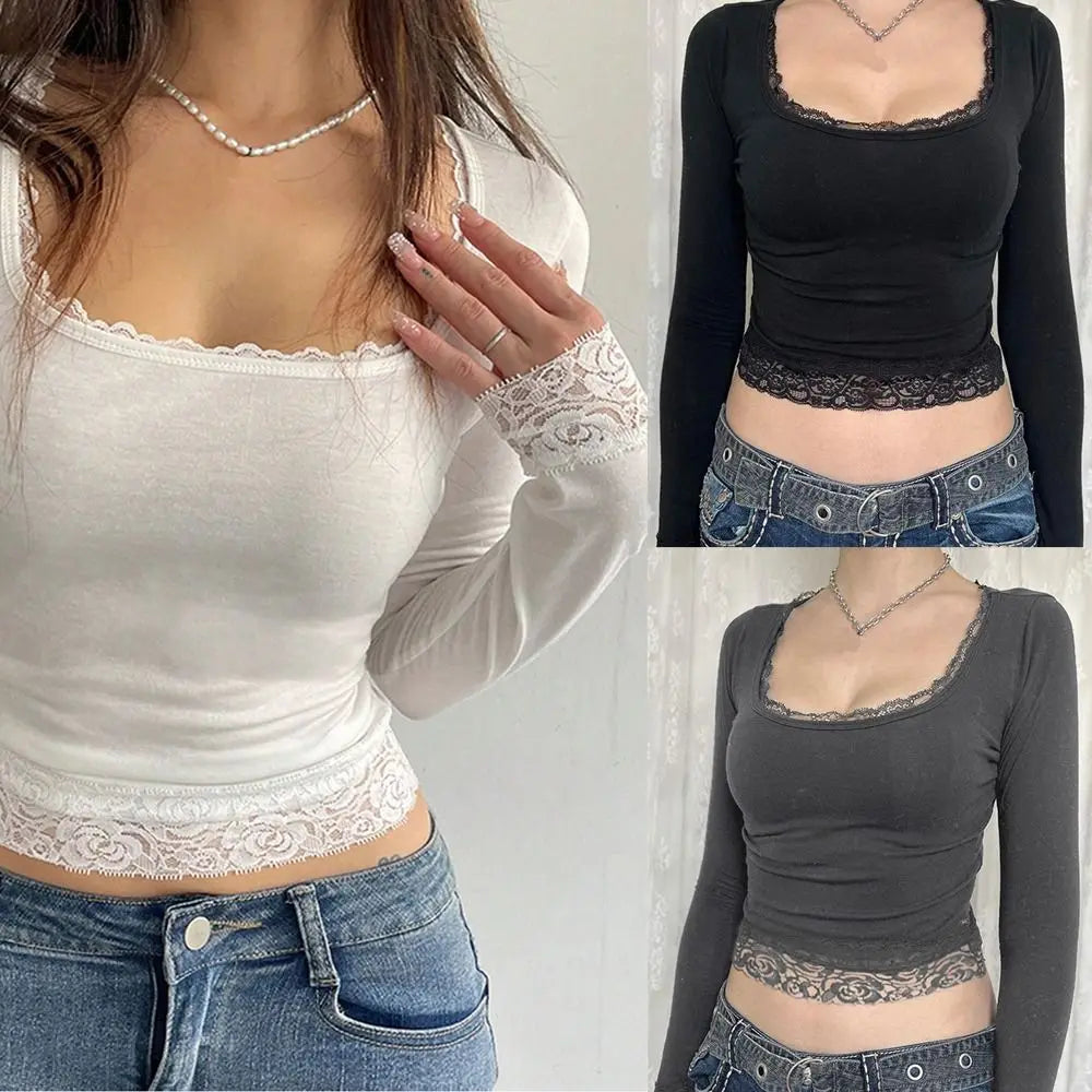 Lace Trim Slim Fit Crop Top for Summer Style ATHLEXES