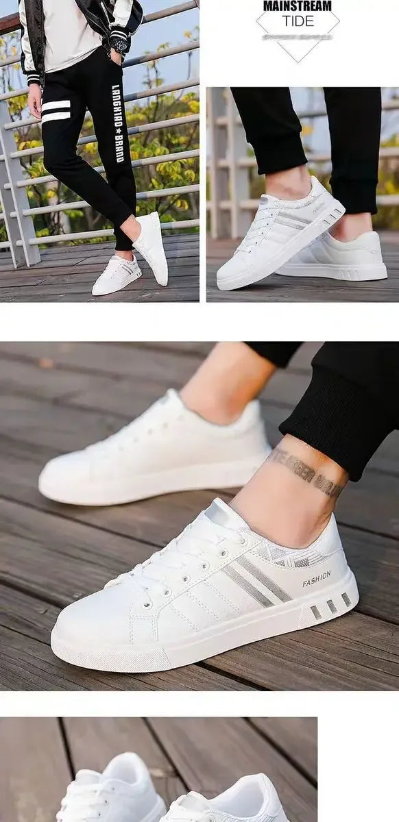 Trendy Korean Style Men's White Versatile Casual Shoes Comfortable Eva Sole Rubber Upper Summer Flat Shoes For Students ATHLEXES