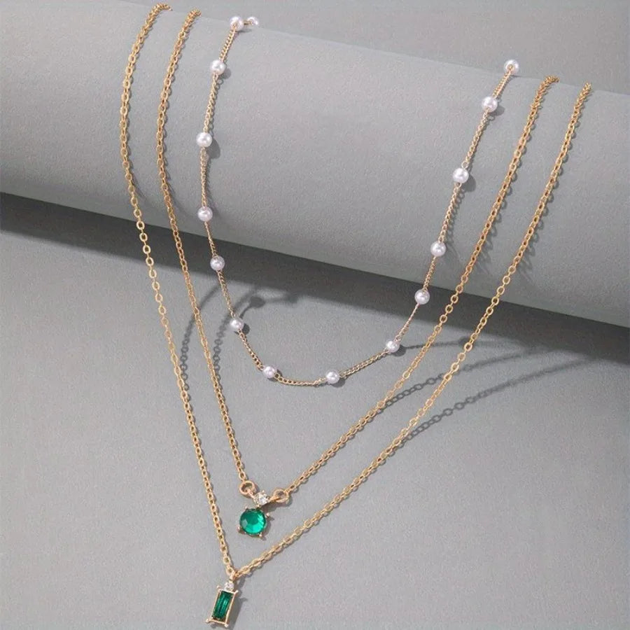 Emerald Elegance Layered Pearl Necklace ATHLEXES