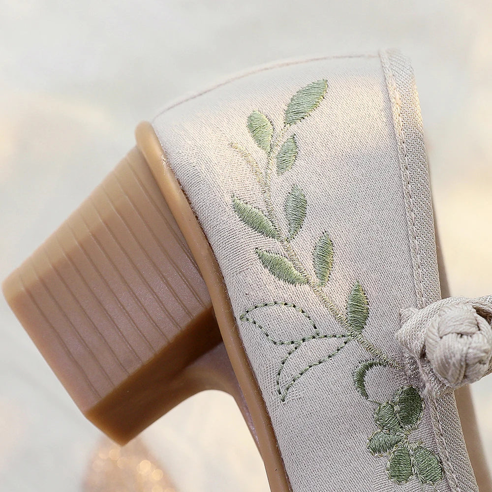 Veowalk Elegant Cotton Mary Jane Block Heels ATHLEXES