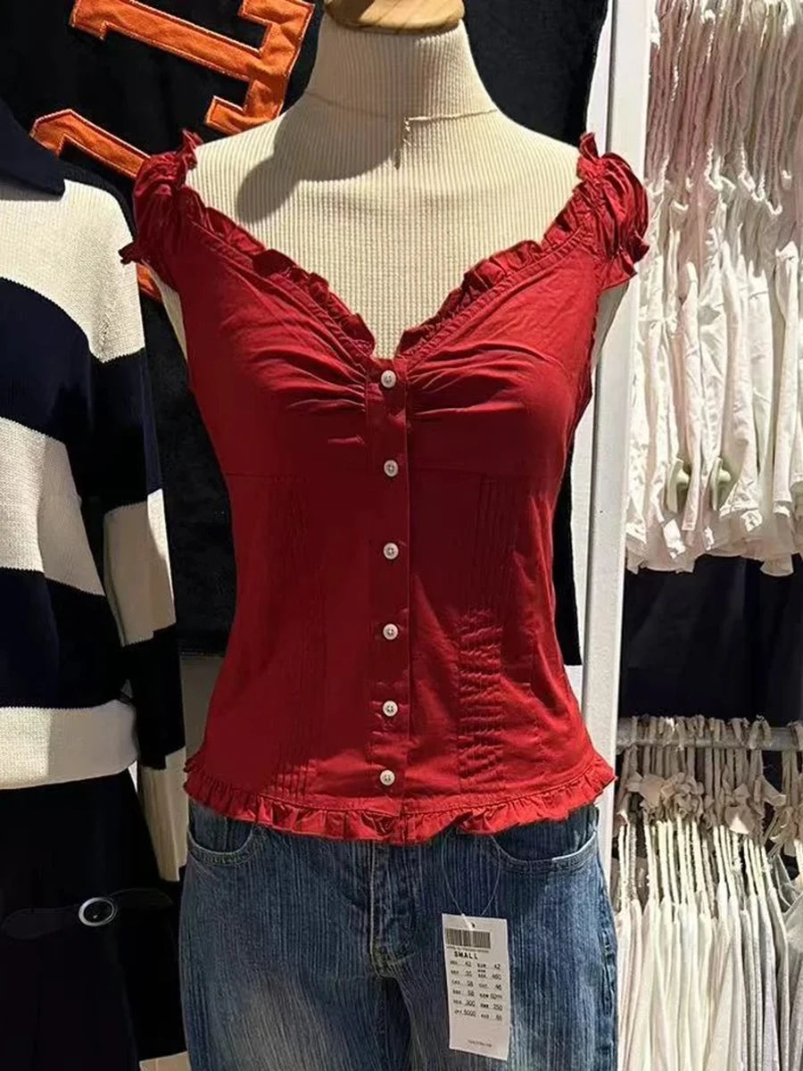 Chic Blue Plaid Puff Sleeve V Neck Crop Top ATHLEXES