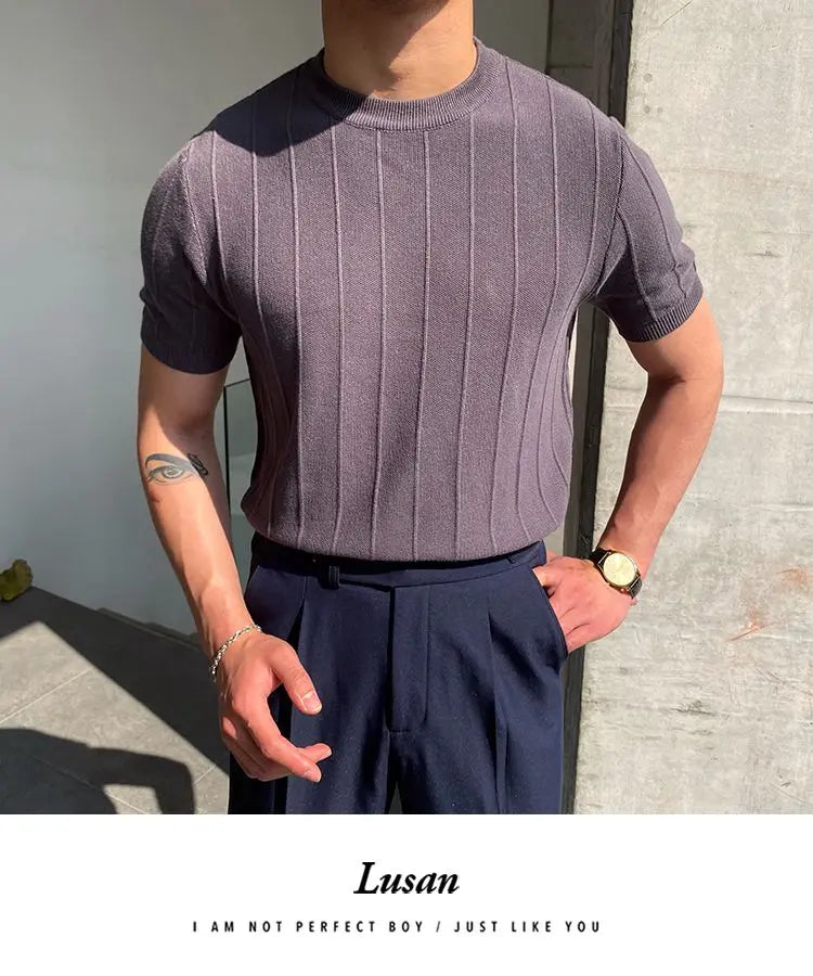 Korean Business Casual Summer Knit T-Shirt for Men ATHLEXES