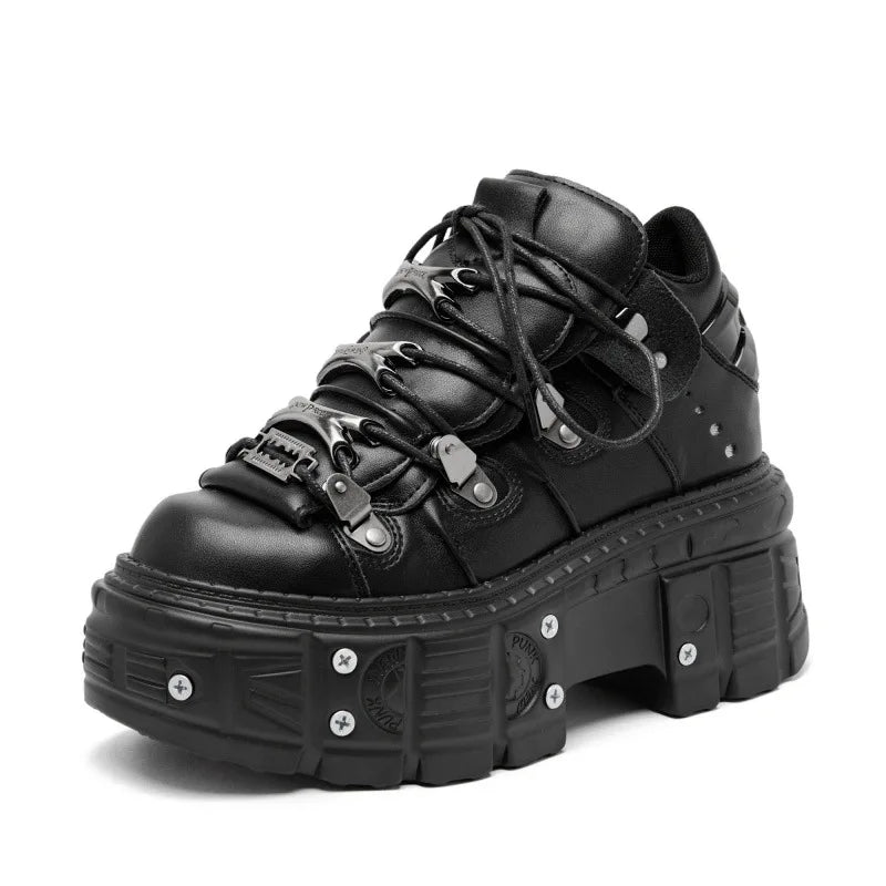 Gothic Chic Black Lace-Up Platform Ankle Boots ATHLEXES