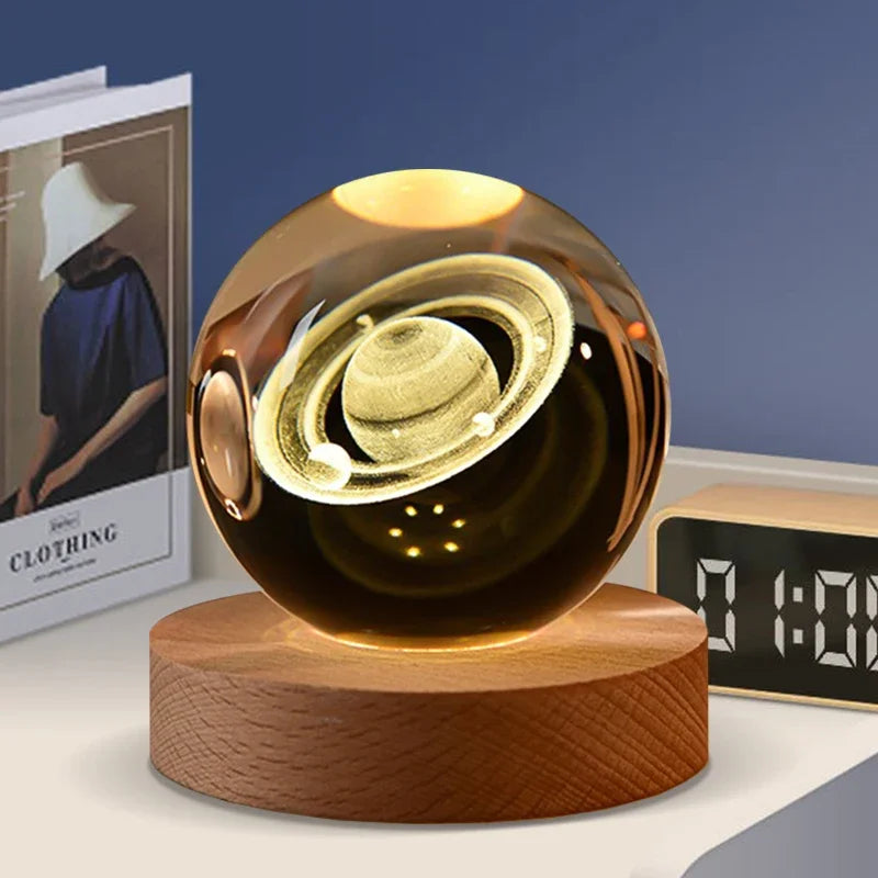 Galactic Saturn Crystal Ball with Wooden Base ATHLEXES