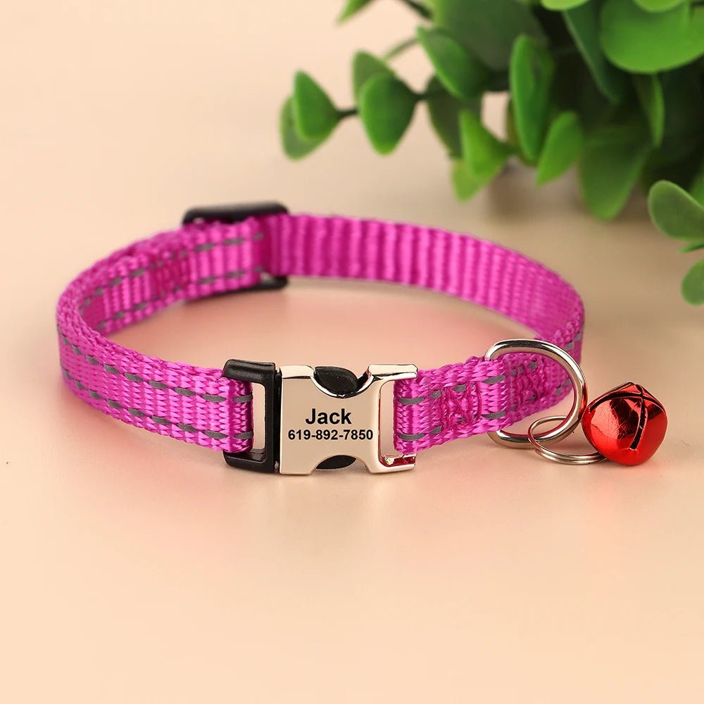 Personalized Cat Collar Reflective Nylon Dog Cats ID Collars With Bell Free Engraving for Cats Small Dogs Chihuahua 10 Colors ATHLEXES