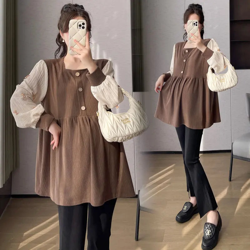 Chic Spring Maternity Patchwork Blouse ATHLEXES