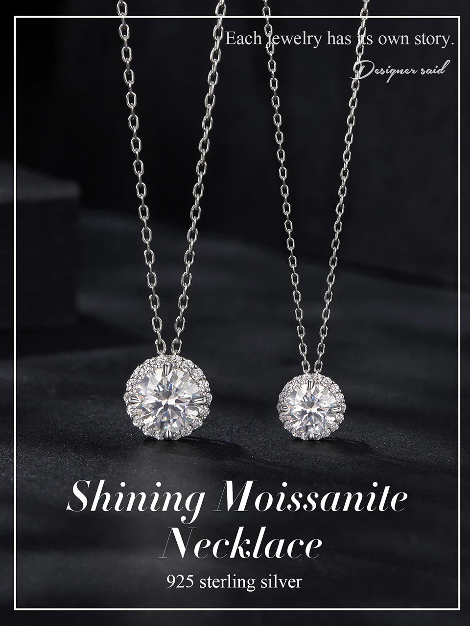 BAMOER Halo Moissanite Necklace in White Gold ATHLEXES