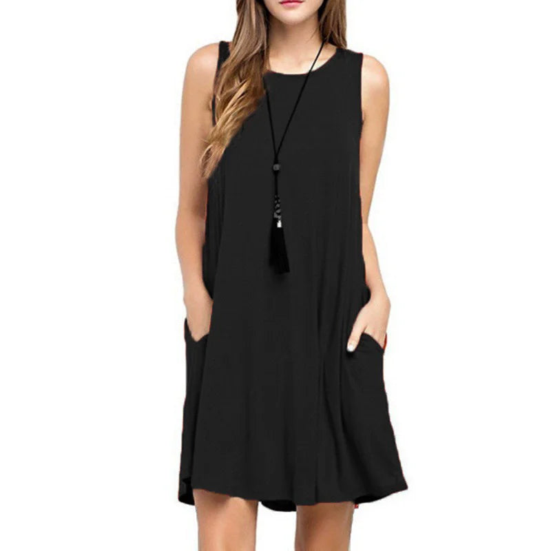 Elegant Summer Sleeveless Beach Dress with Pockets ATHLEXES