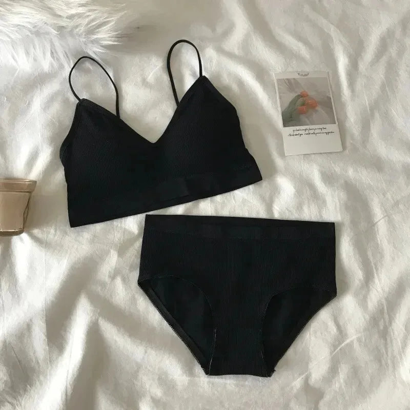 Women's Sports Bra Set Underwear Bra Korean Style Push Up No Steel Ring Bra High Elastic Panty Set ATHLEXES