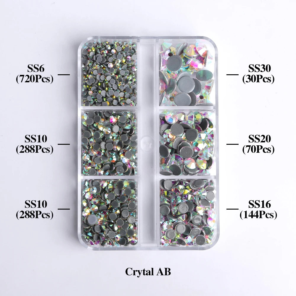 GlamCrystal 1540Pcs Hotfix Glass Rhinestones Set SS6-SS30 ATHLEXES