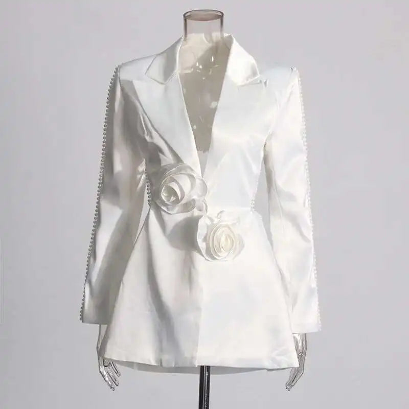 Elegant 3D Flower Blazer and Wide Leg Pant Set ATHLEXES