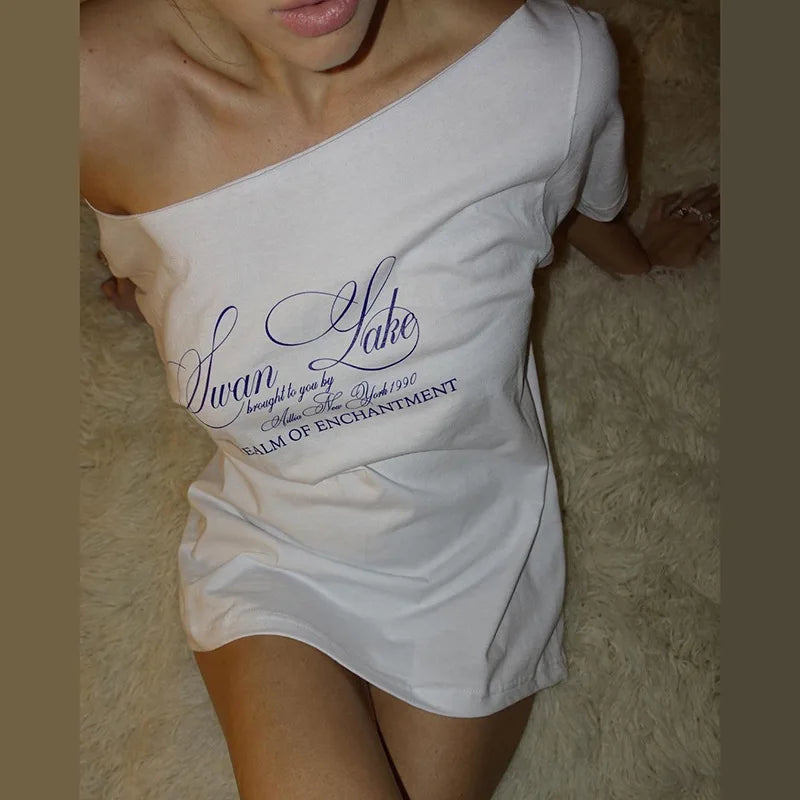 SummerStyle Chic Skew Collar T-Shirt for Women ATHLEXES