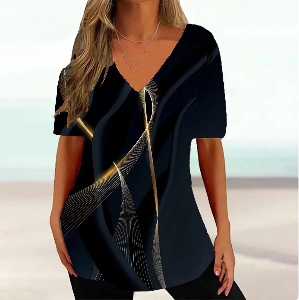 WaveCurve 3D Print V-Neck Tee ATHLEXES
