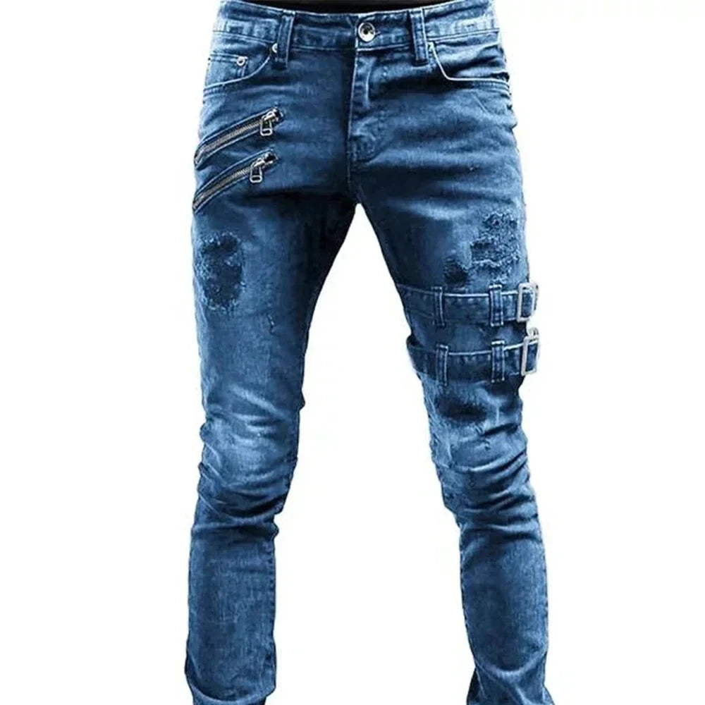 Retro Moto Punk Skinny Cargo Jeans for Men ATHLEXES