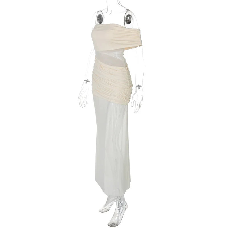 Chic Off-Shoulder Mesh Maxi Dress for Women ATHLEXES