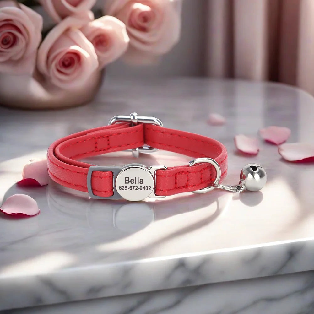Engraved Luxury PU Leather Cat Collar ATHLEXES