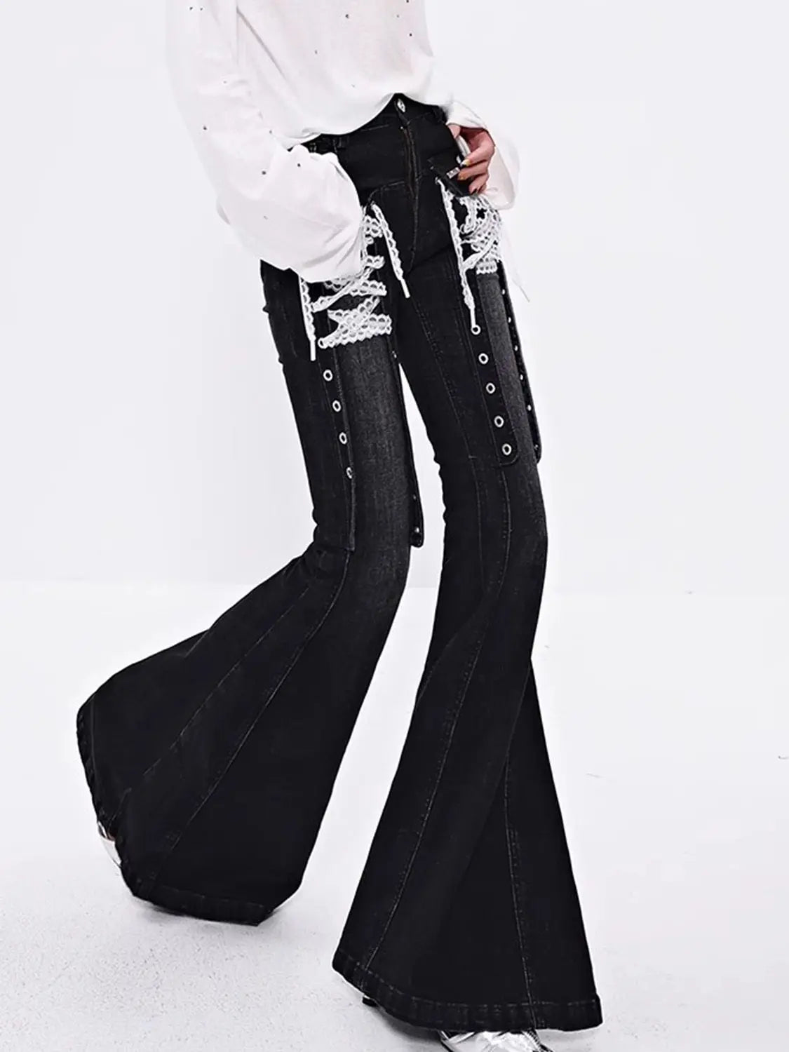 Luxe Y2K Lace Flare Jeans for Trendy Women ATHLEXES