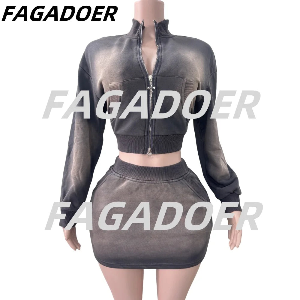 FAGADOER Pink Tie Dye Crop & Skirt Set for Women ATHLEXES