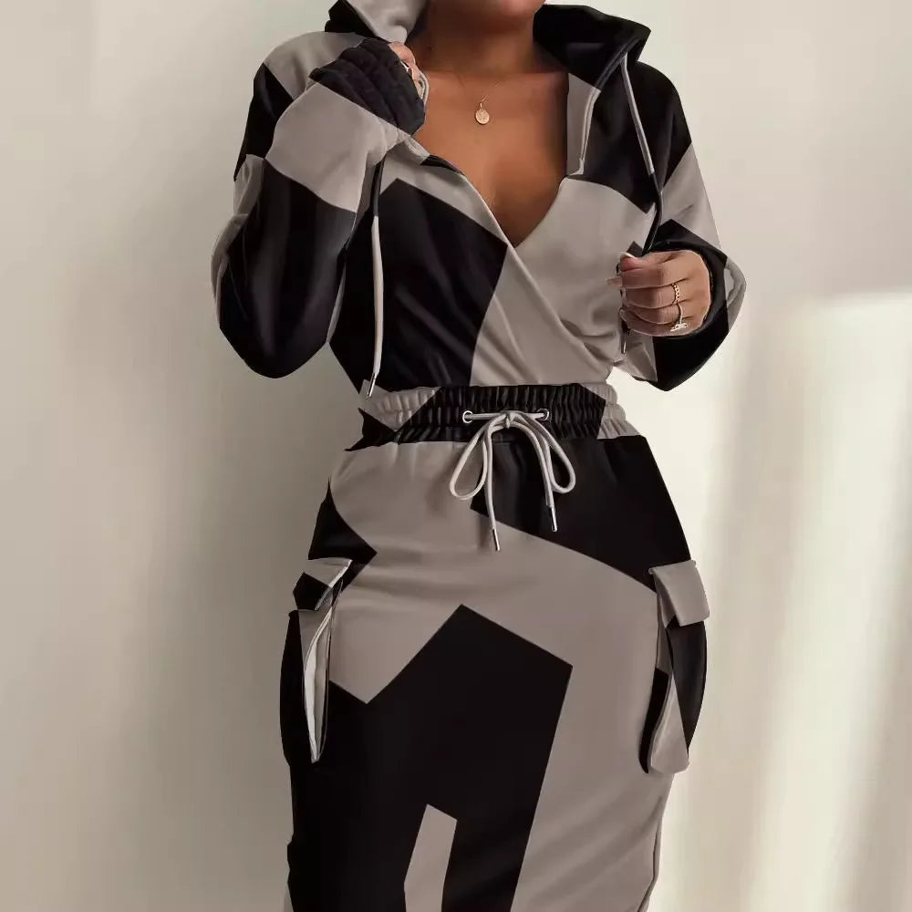 Plaid Hoodie Dress with Drawstring Detail ATHLEXES