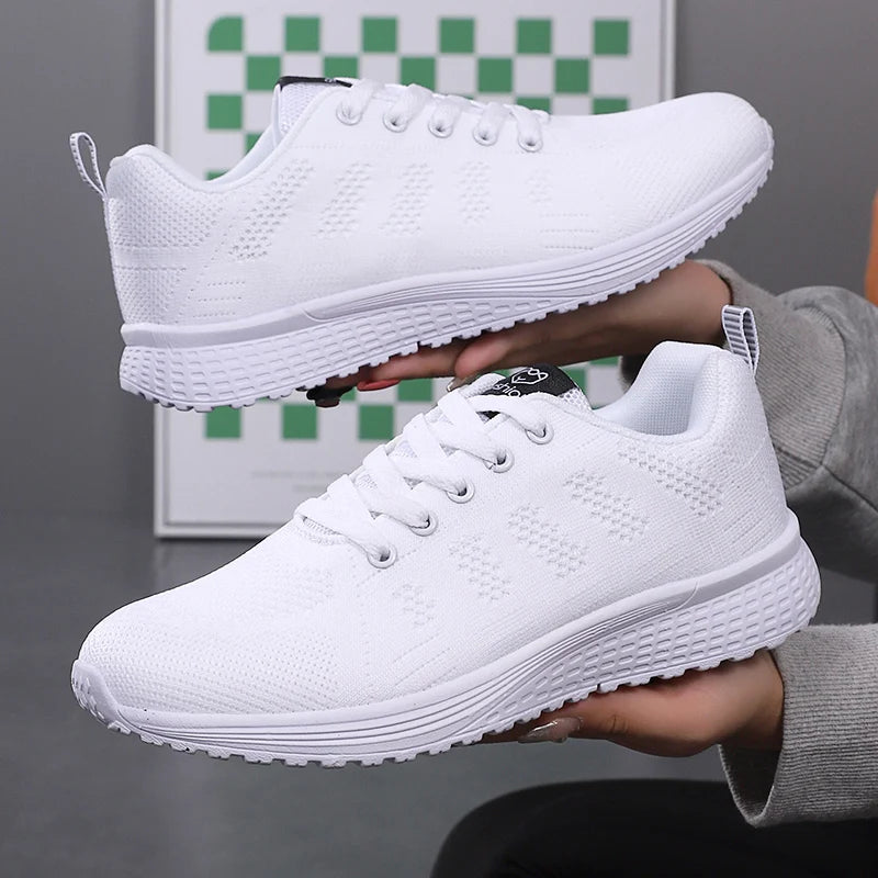 Breathable Mesh Lace-Up Sneakers for Women in Pink, Black, White ATHLEXES