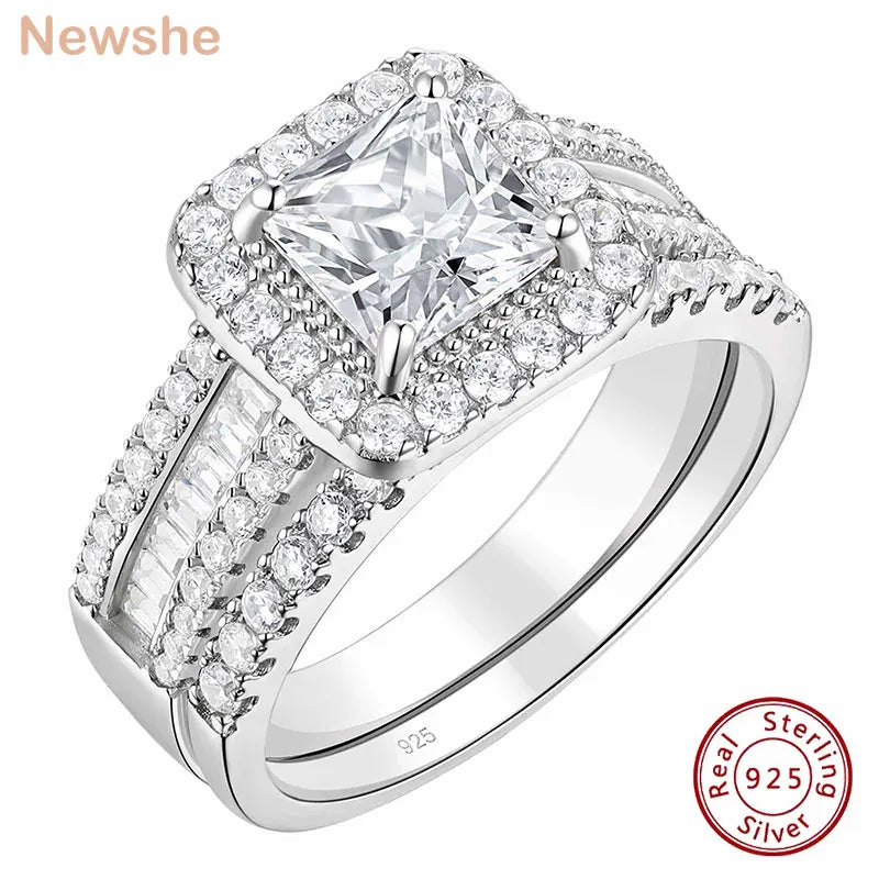 Newshe 925 Silver Luxury Bridal Ring Set for Women ATHLEXES