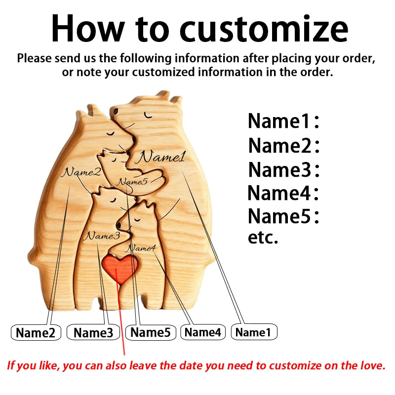 Personalized Wooden Bear Family Puzzle Decor Gift ATHLEXES