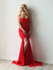 Elegant Strapless Black Maxi Dress with Front Slit ATHLEXES