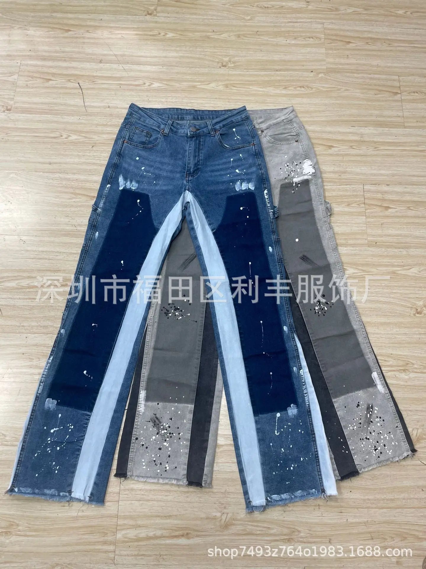 European American Patchwork Flared Denim Pants S-XXL ATHLEXES