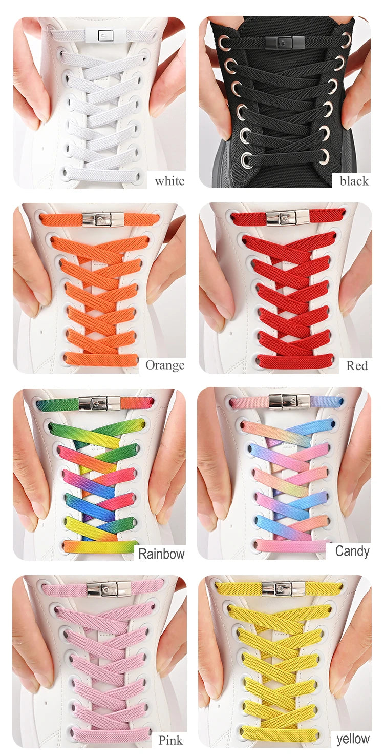 No Tie Elastic 8mm Press Lock Shoelaces for Sneakers ATHLEXES