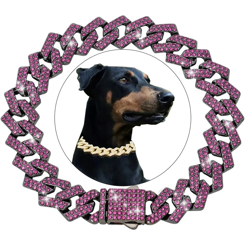 15MM Rhombus Diamond Cuban Collar for Stylish Pet Walks ATHLEXES
