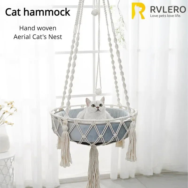 New Pet Hammock Cat Swing Hand Woven Cotton Rope Cats Hanging Basket  Kitten Hanging String Den Indoor Pend Nest Pets Supplies ATHLEXES