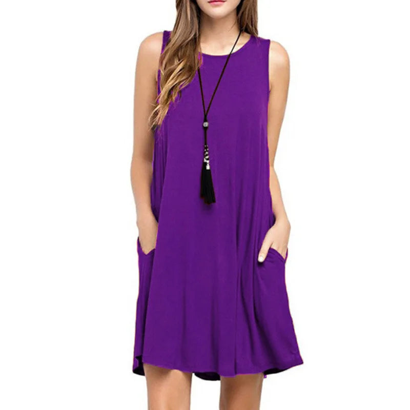 Elegant Summer Sleeveless Beach Dress with Pockets ATHLEXES