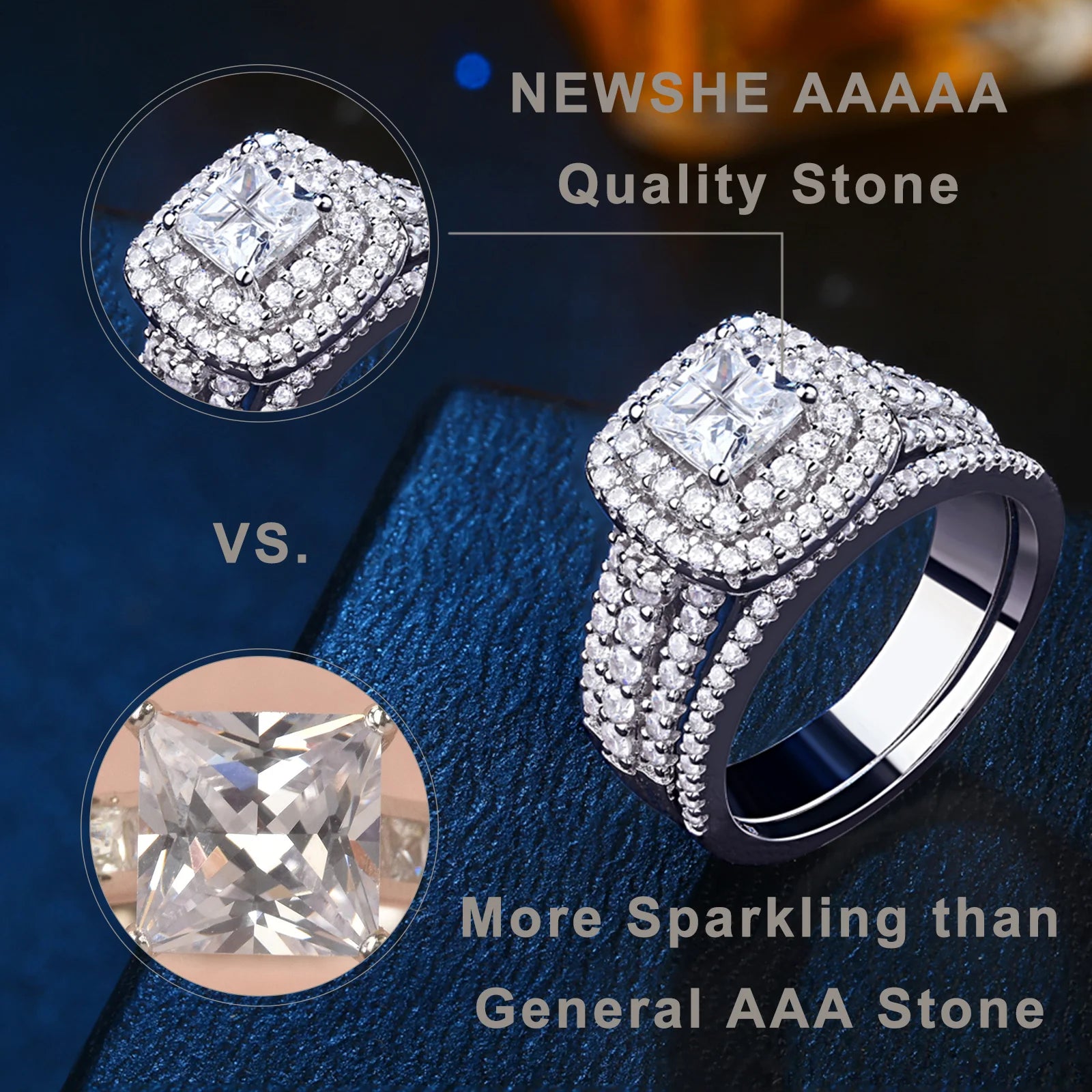 Newshe Elegant 925 Silver Halo Wedding Ring Set ATHLEXES