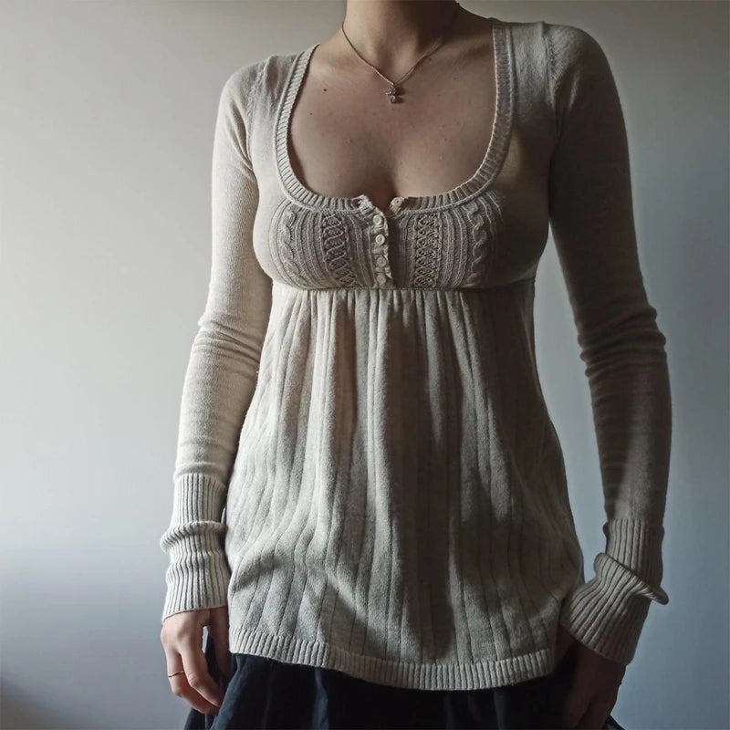 Y2K Aesthetic Vintage Babydoll Knit Sweater Tops ATHLEXES
