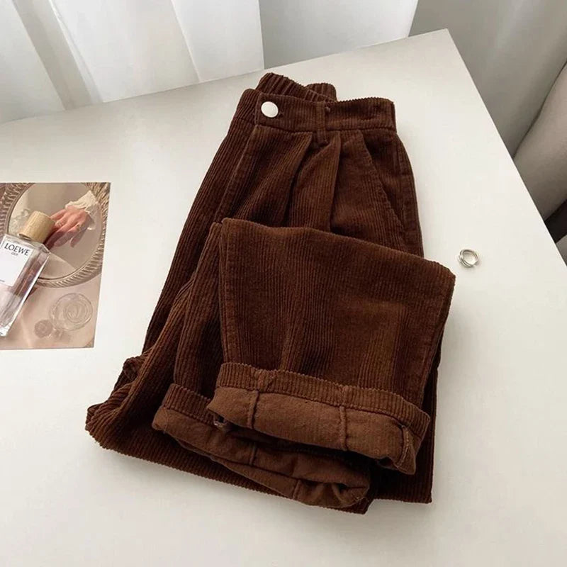 Chic Retro High Waist Corduroy Pants for Timeless Style ATHLEXES