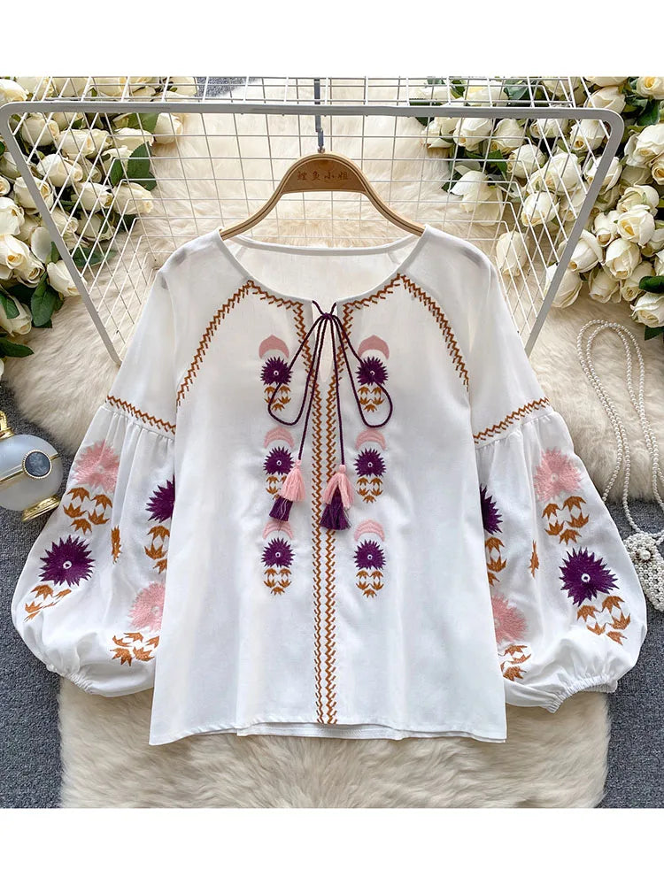 Vintage Elegance Embroidered Autumn Blouse D5541 ATHLEXES