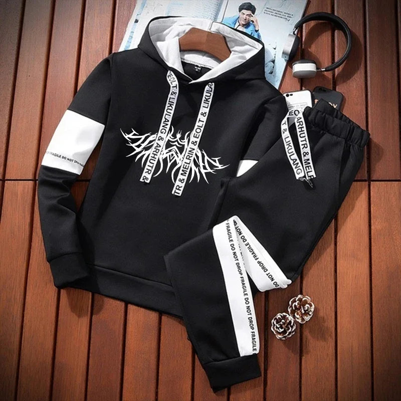 Stylish Tracksuit Set: Black & White Casual Wear ATHLEXES