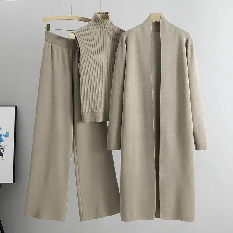 Chic Knit 3 Piece Cardigan Tracksuit Set ATHLEXES