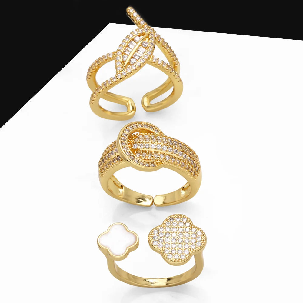OCESRIO Mini Crystal Flower Open Ring in Gold Plated Copper ATHLEXES