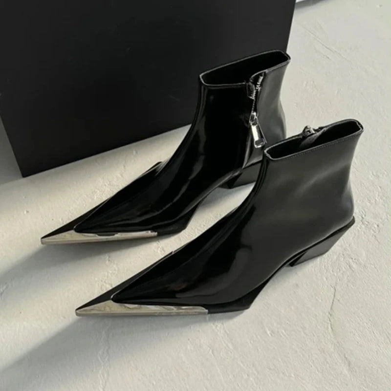 Chic Metal Pointed Ankle Boots for Women 2024 ATHLEXES