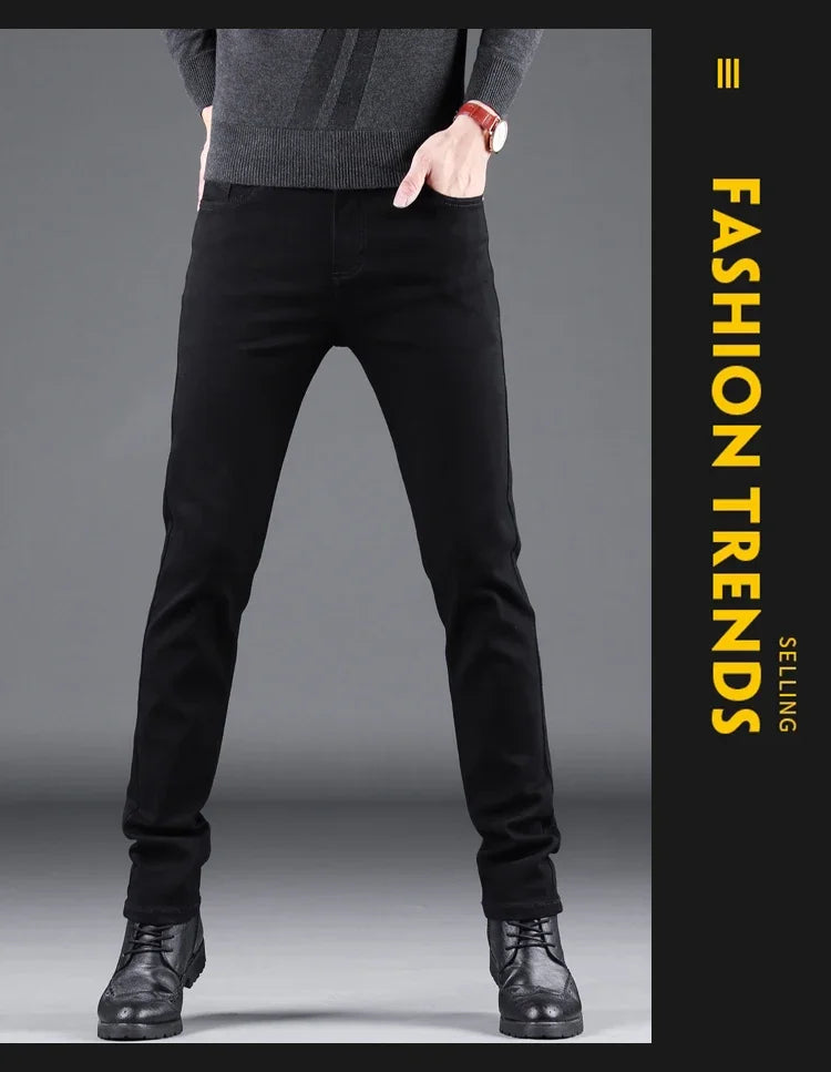 Korean Style Black Slim Fit Jeans for Men ATHLEXES