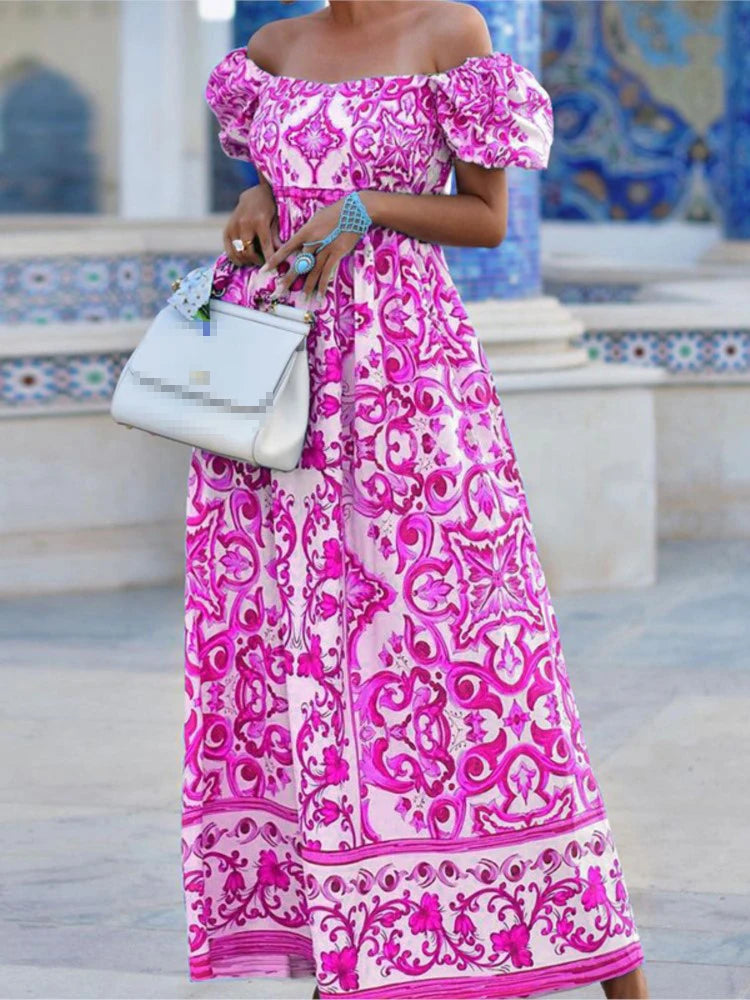 Boho Chic Puff Sleeve Maxi Dress for Women ATHLEXES