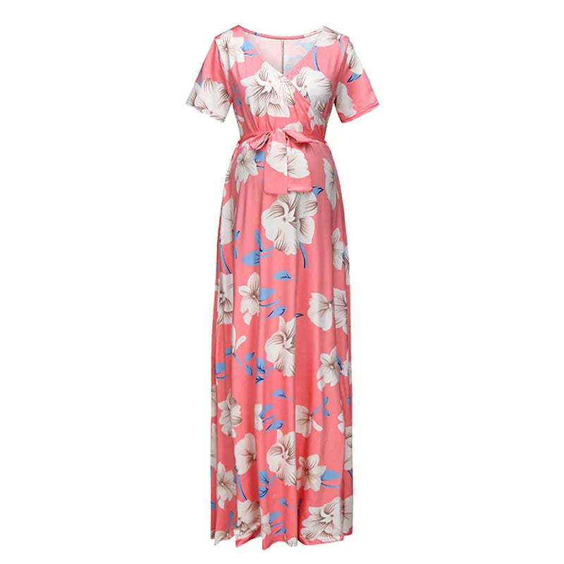 BloomEase Floral Maternity Maxi Dress ATHLEXES