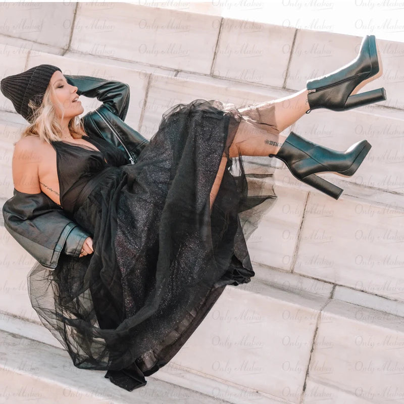 Onlymaker Women’s Chic Black Matte Ankle Boots with 12CM Heel ATHLEXES