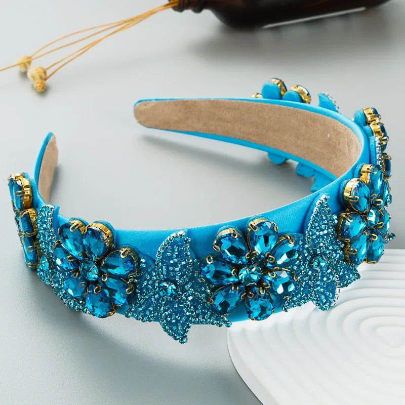 Elegant Blue Rhinestone Turban Headband for Women ATHLEXES