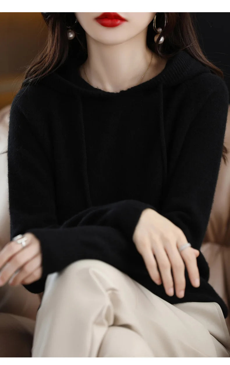 Luxurious Cashmere Hooded Sweater for Women - Autumn Comfort ATHLEXES