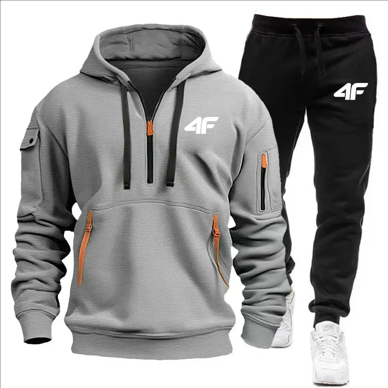 Men's Zipper Hooded Tracksuit with Multi-Pockets ATHLEXES