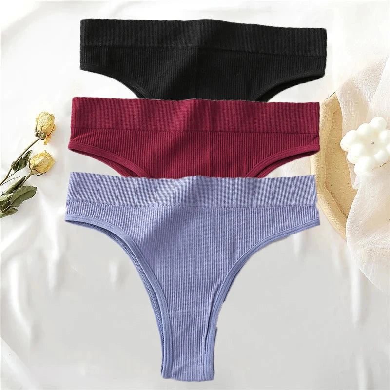 3PCS/Set Women's Cotton High Waisted Thongs S-XL Comfort ATHLEXES
