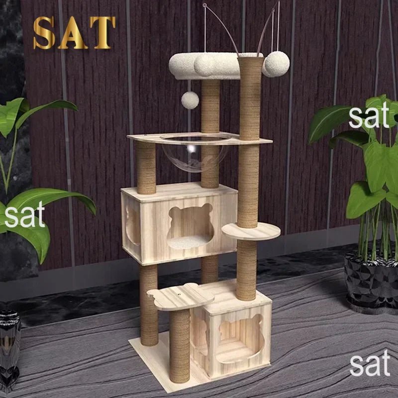 Four-Layer Wooden Cat Tree Tower ATHLEXES